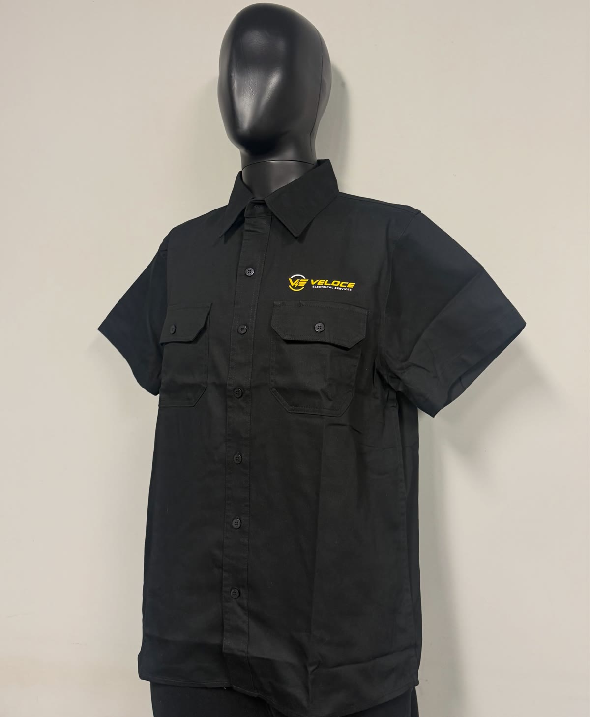 Custom printed work shirts for Veloce Electrical Services